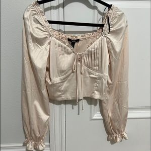 Forever 21 Medium Satin Ruffled Crop Top in Champagne